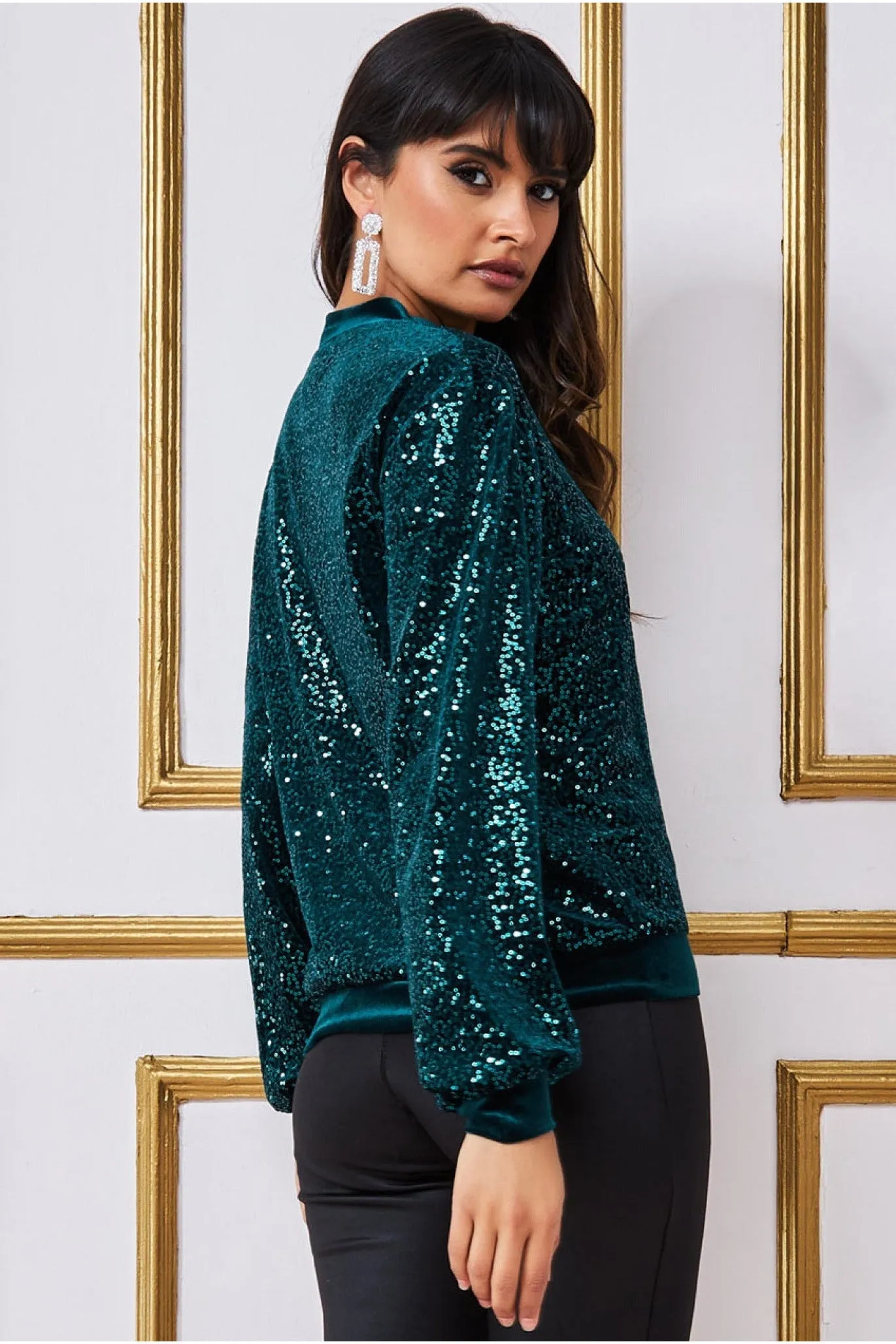 Goddiva Patterned Sequin Embroidered Velvet Jumper
