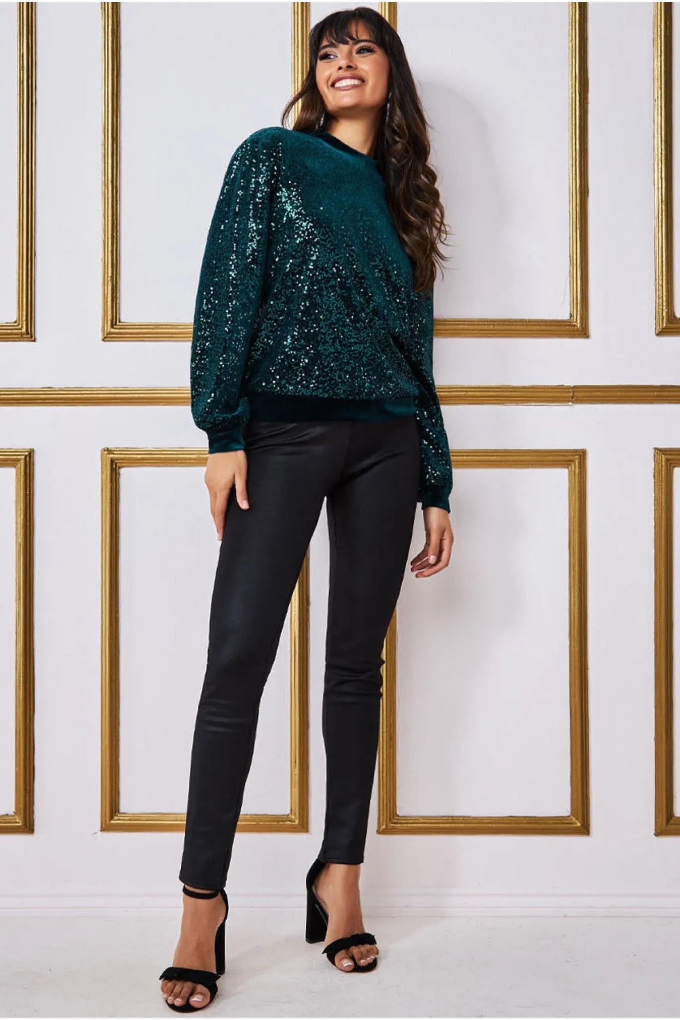Goddiva Patterned Sequin Embroidered Velvet Jumper