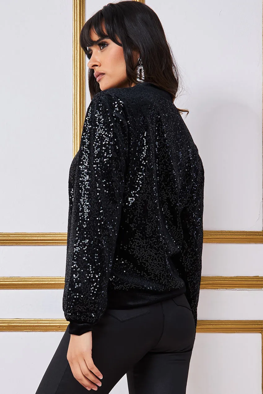 Goddiva Patterned Sequin Embroidered Velvet Jumper