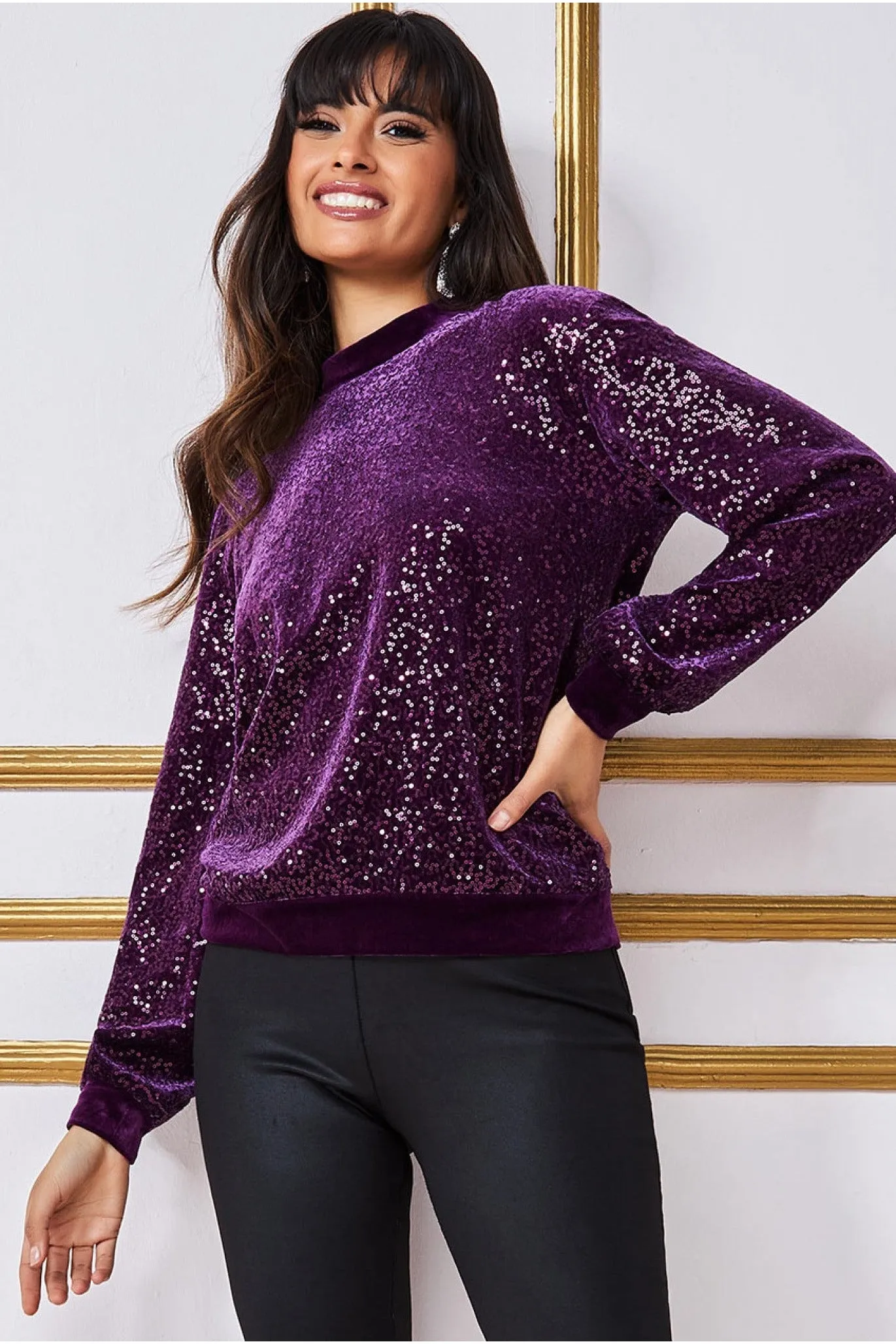 Goddiva Patterned Sequin Embroidered Velvet Jumper