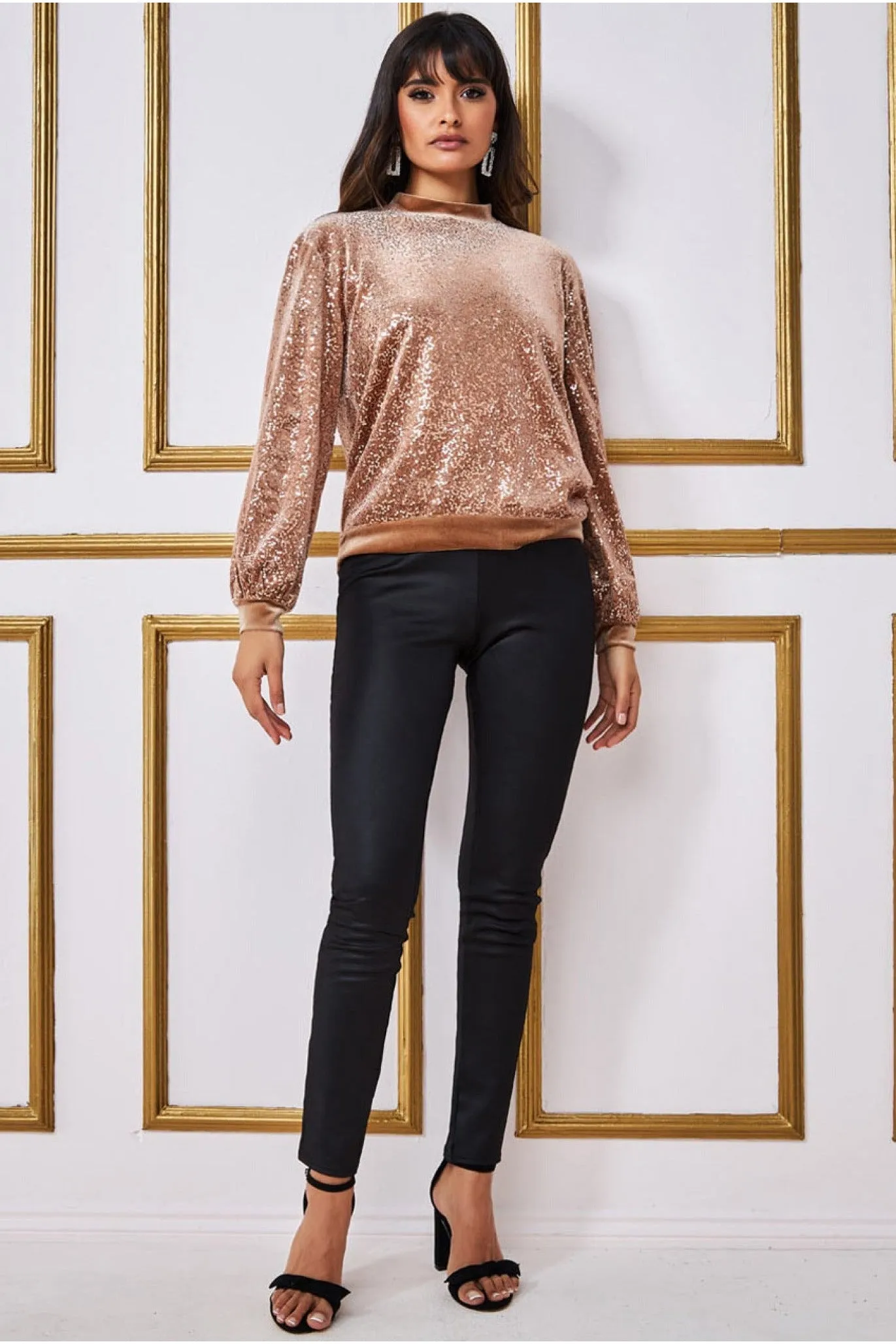 Goddiva Patterned Sequin Embroidered Velvet Jumper