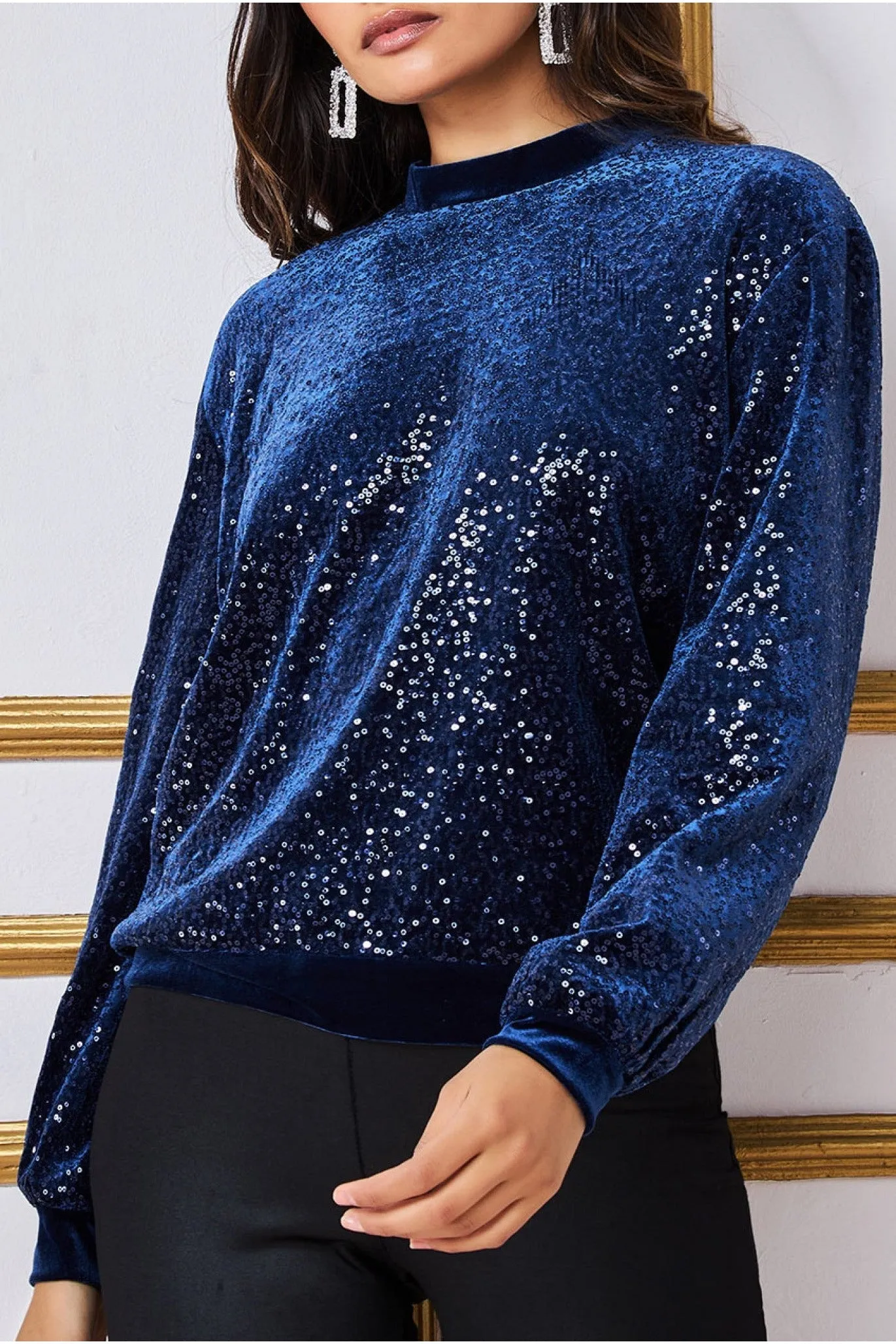 Goddiva Patterned Sequin Embroidered Velvet Jumper