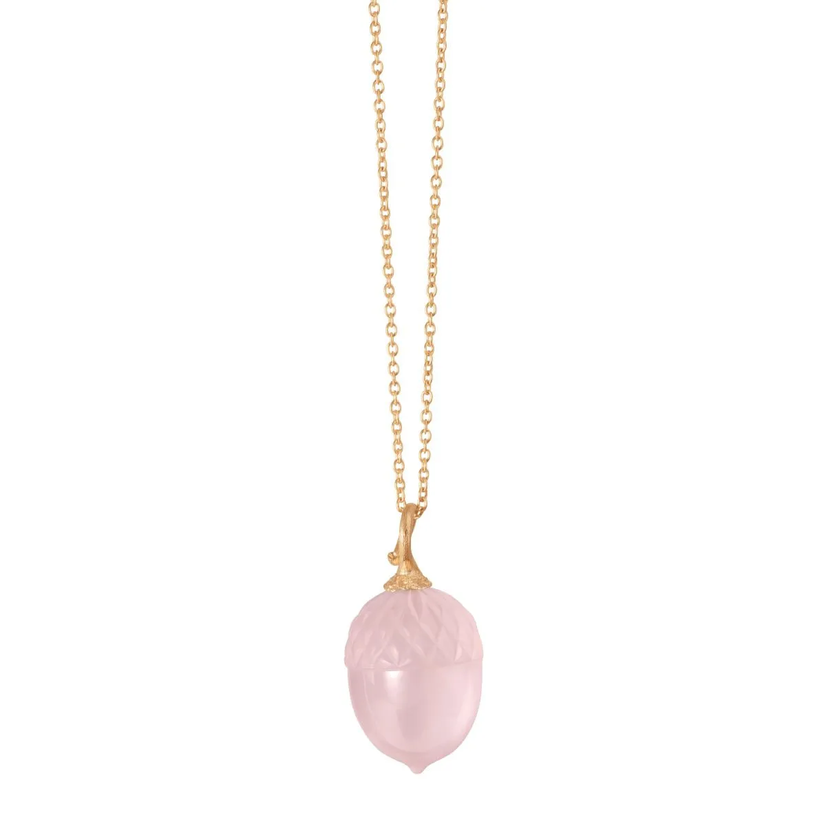 Golden Forest Acorn Pendant in 18K Yellow Gold with Rose Quartz