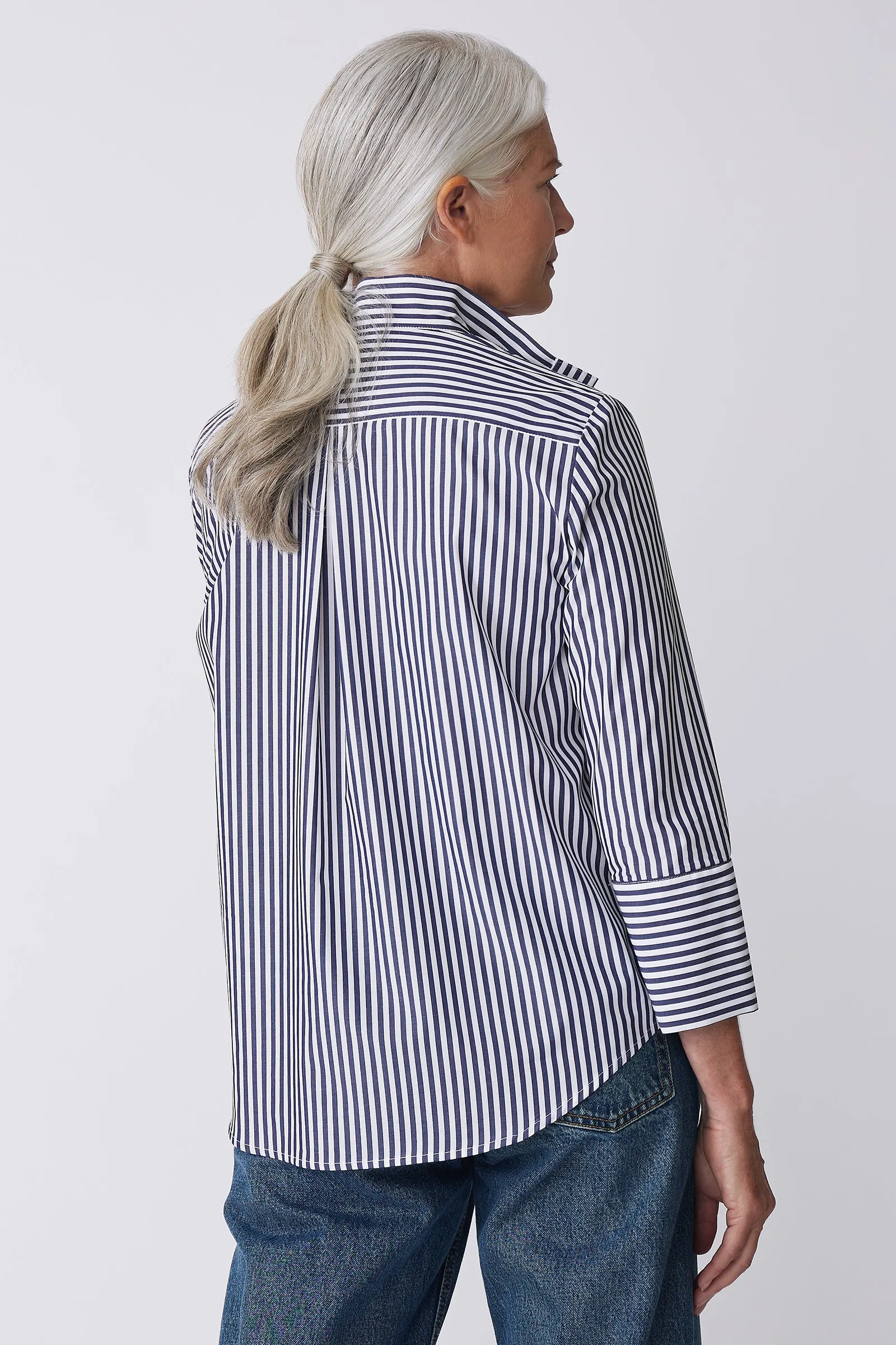 Greta Placket Front Shirt - Indigo Stripe
