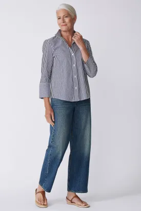 Greta Placket Front Shirt - Indigo Stripe
