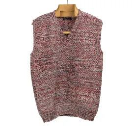 Handknit vest in white red and black Austrian organic wool