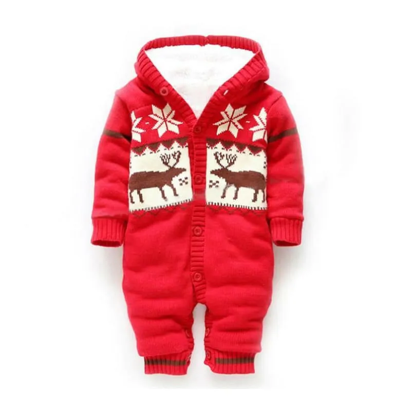 Infant Winter Thick Fleece lined Reindeer Bodysuit