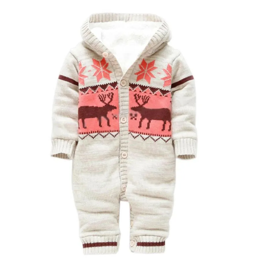 Infant Winter Thick Fleece lined Reindeer Bodysuit