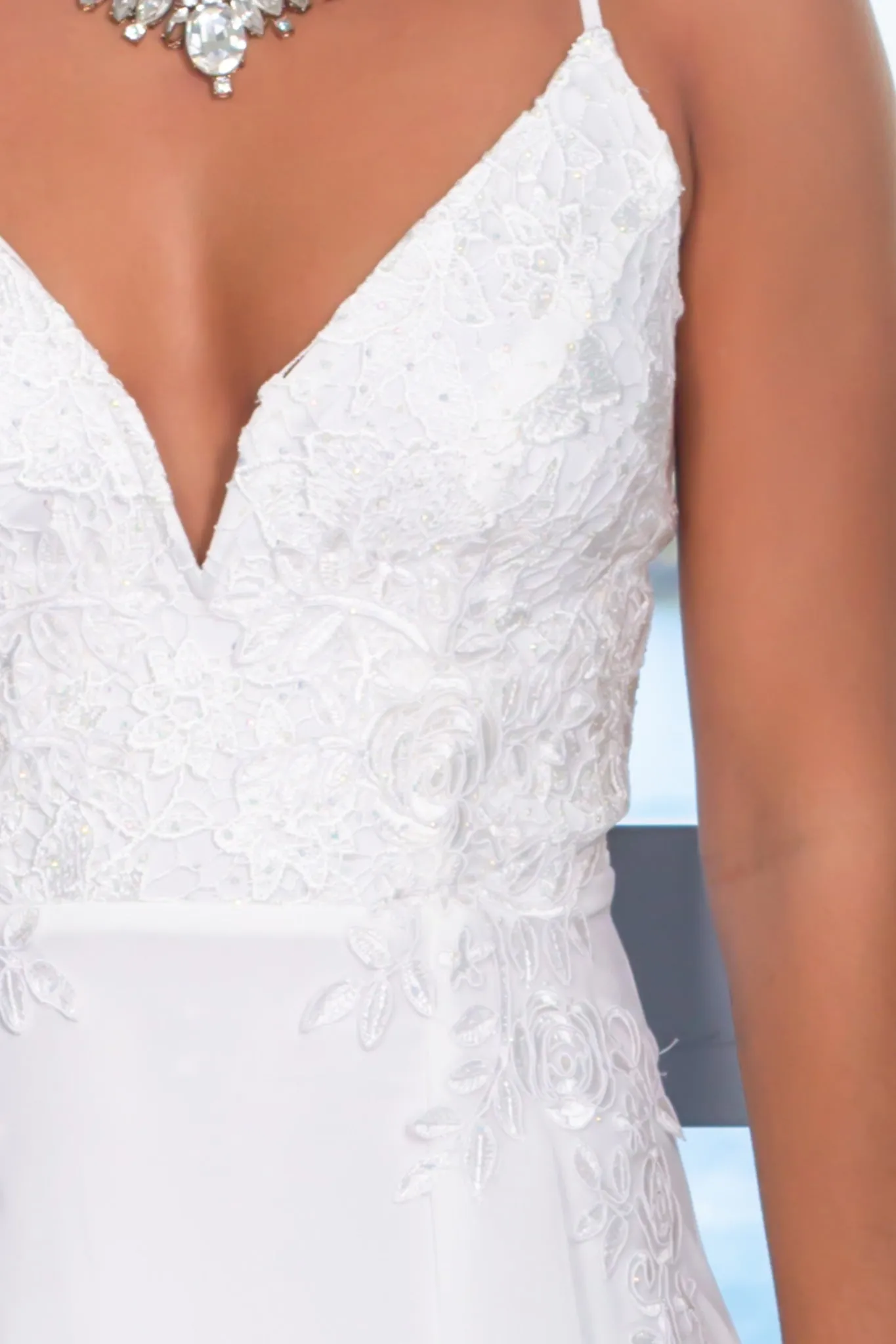 Ivory Rhinestone Embroidered Top Maxi Dress