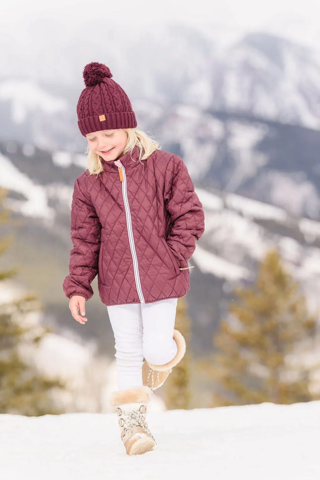 Kids' Quilted Puffer Jacket in Cranberry