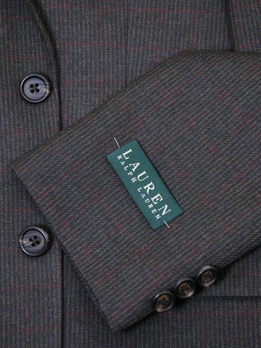Lauren Ralph Lauren  18141 65% Polyester / 35% Rayon Boy's Sportcoat - Muted Plaid with Burgundy - Brown / Black, 2-Button Single Breasted