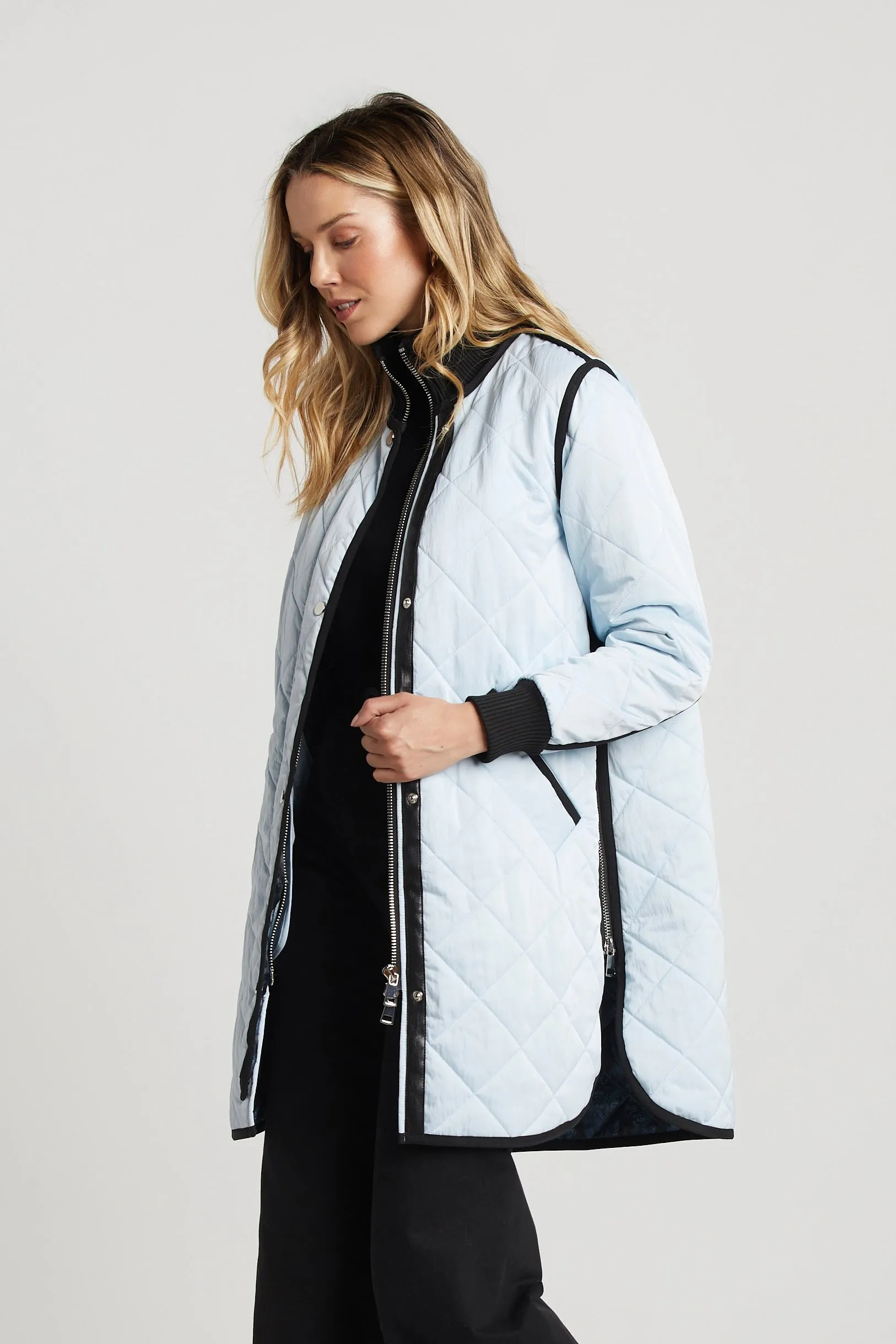 Libby Quilted Full Zip Coat - Ice Blue