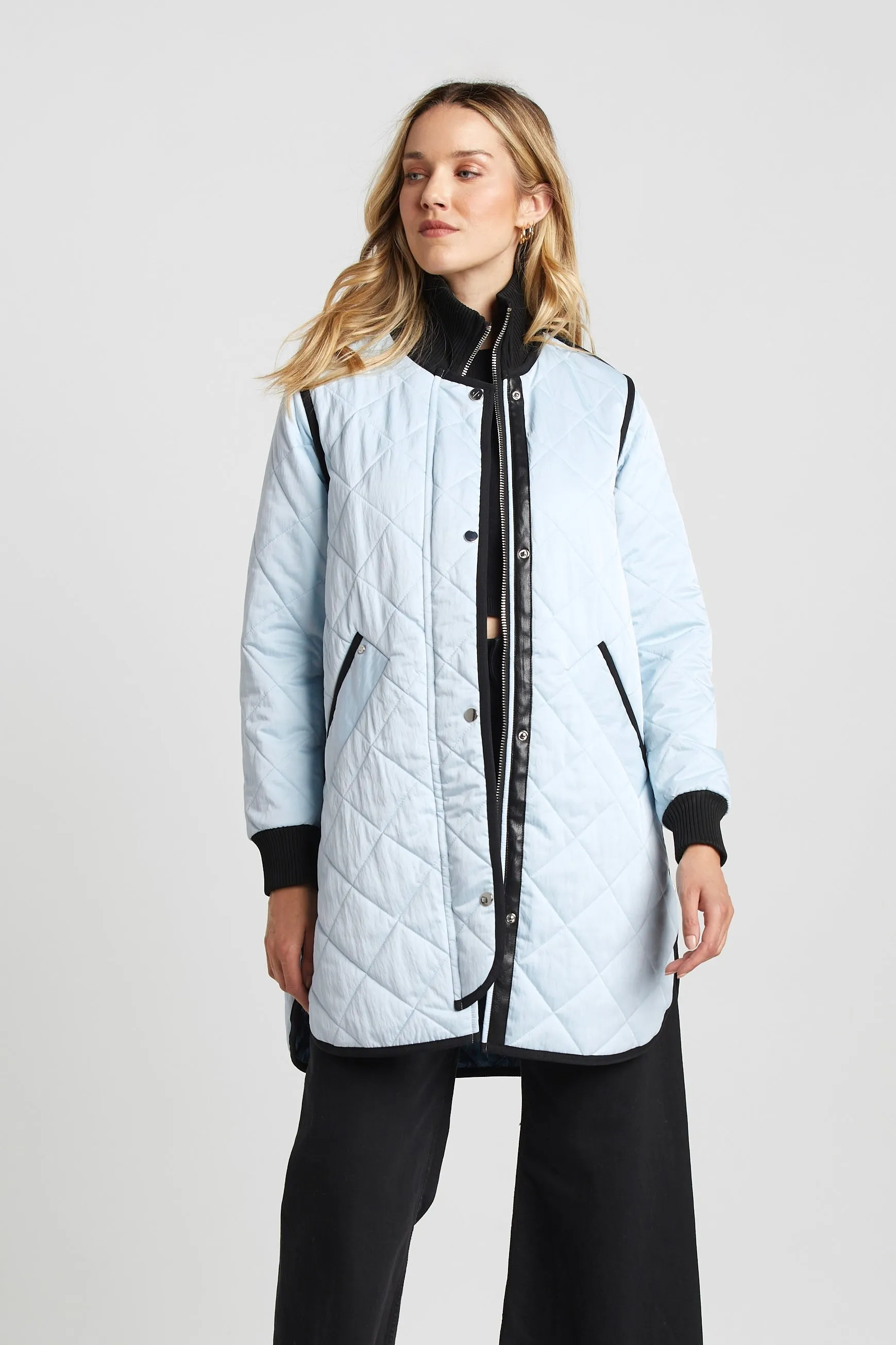 Libby Quilted Full Zip Coat - Ice Blue
