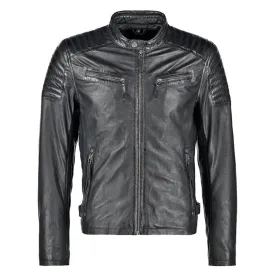 Mens Waxed Sheepskin Quilted Leather Jacket Black