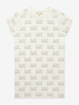 Michael Kors Girls Studded Logo Dress in Ivory