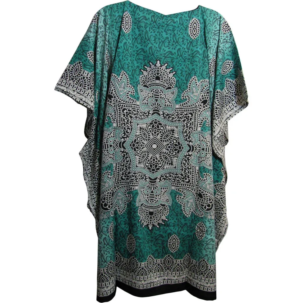 Missy Plus Bohemian Gypsy Crepe Caftan Coverup Poncho paisley Tunic short Dress Mini jumper dress