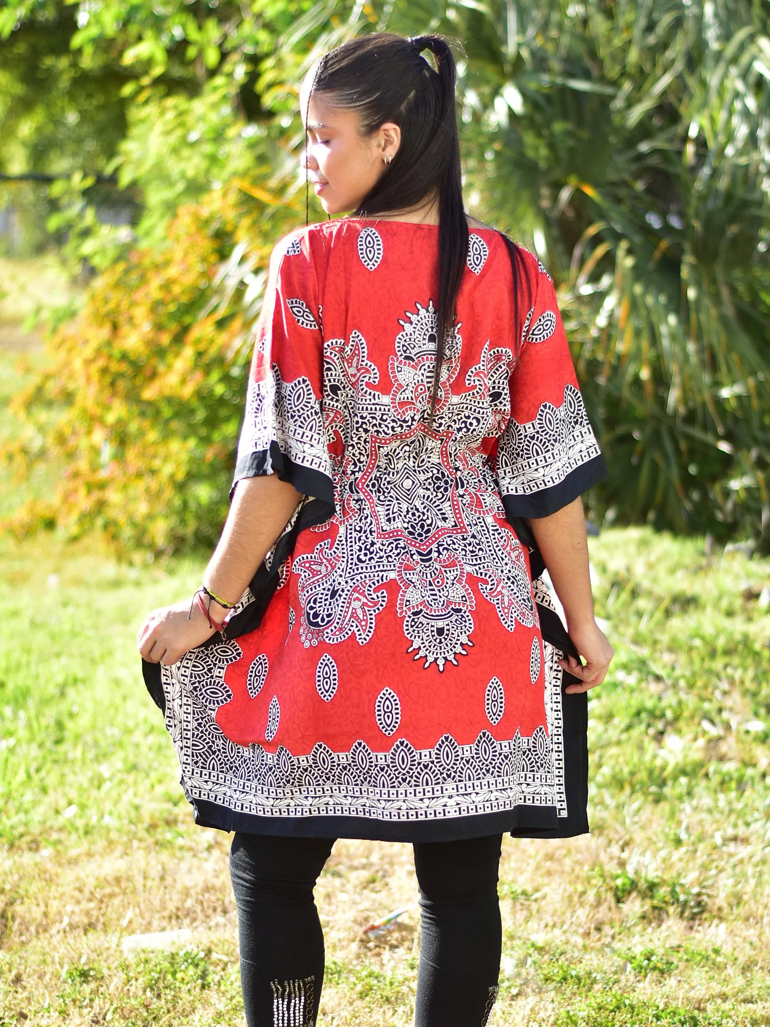 Missy Plus Bohemian Gypsy Crepe Caftan Coverup Poncho paisley Tunic short Dress Mini jumper dress