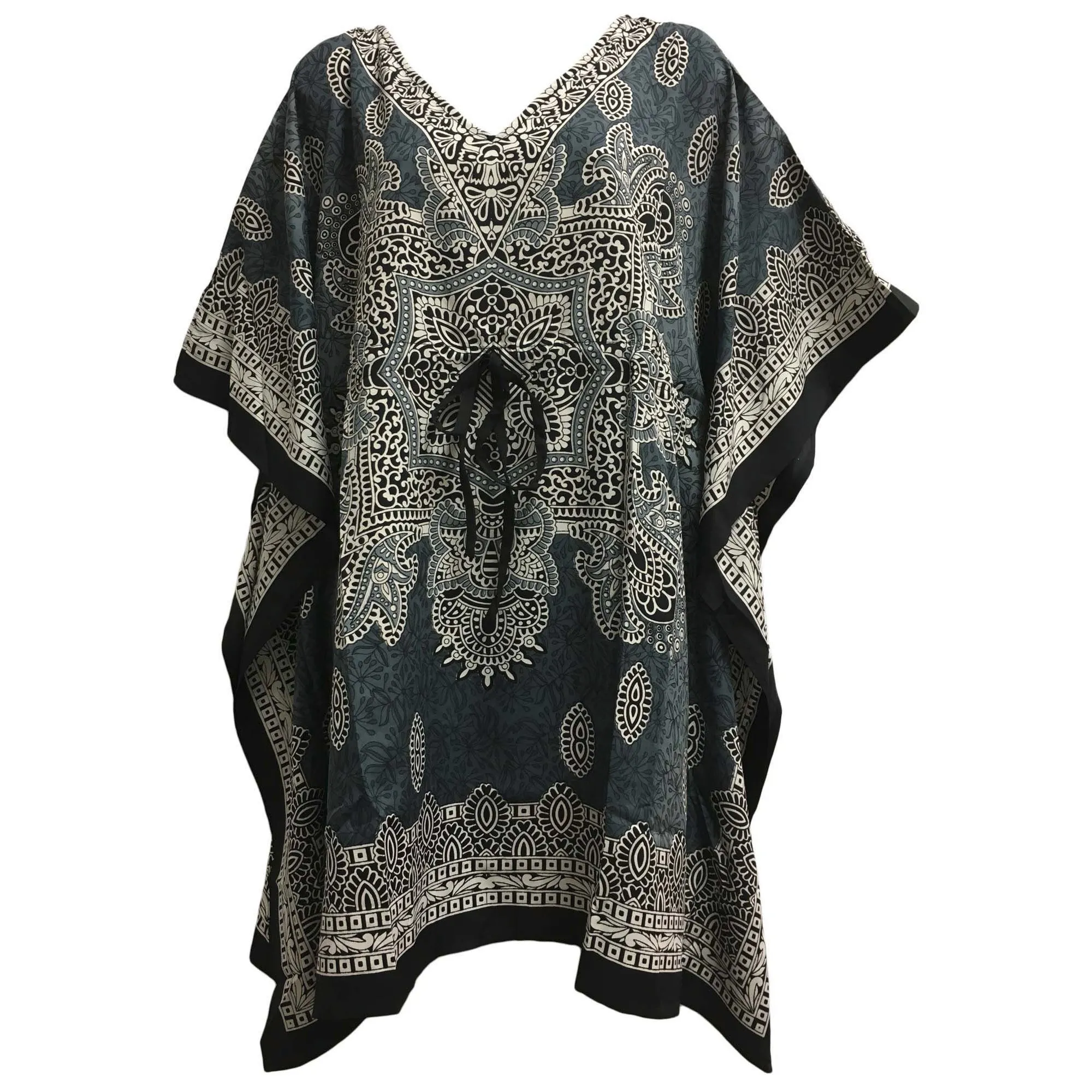 Missy Plus Bohemian Gypsy Crepe Caftan Coverup Poncho paisley Tunic short Dress Mini jumper dress