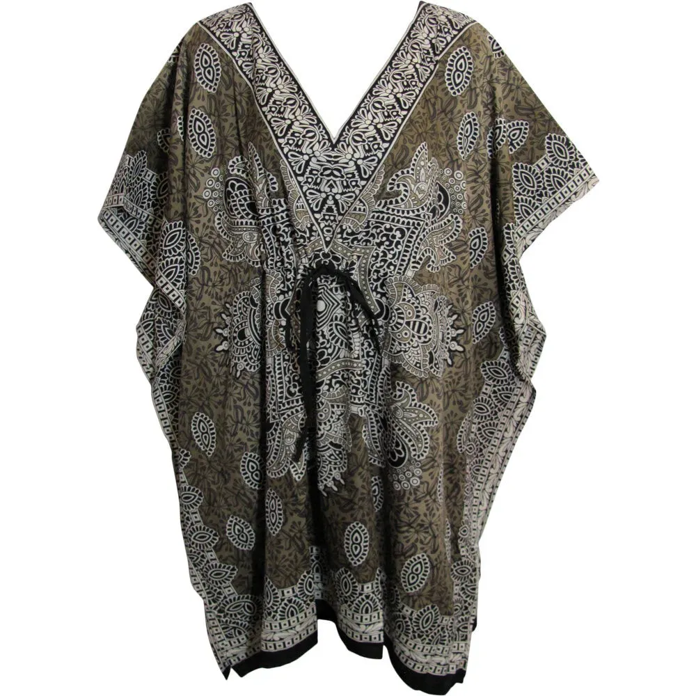 Missy Plus Bohemian Gypsy Crepe Caftan Coverup Poncho paisley Tunic short Dress Mini jumper dress