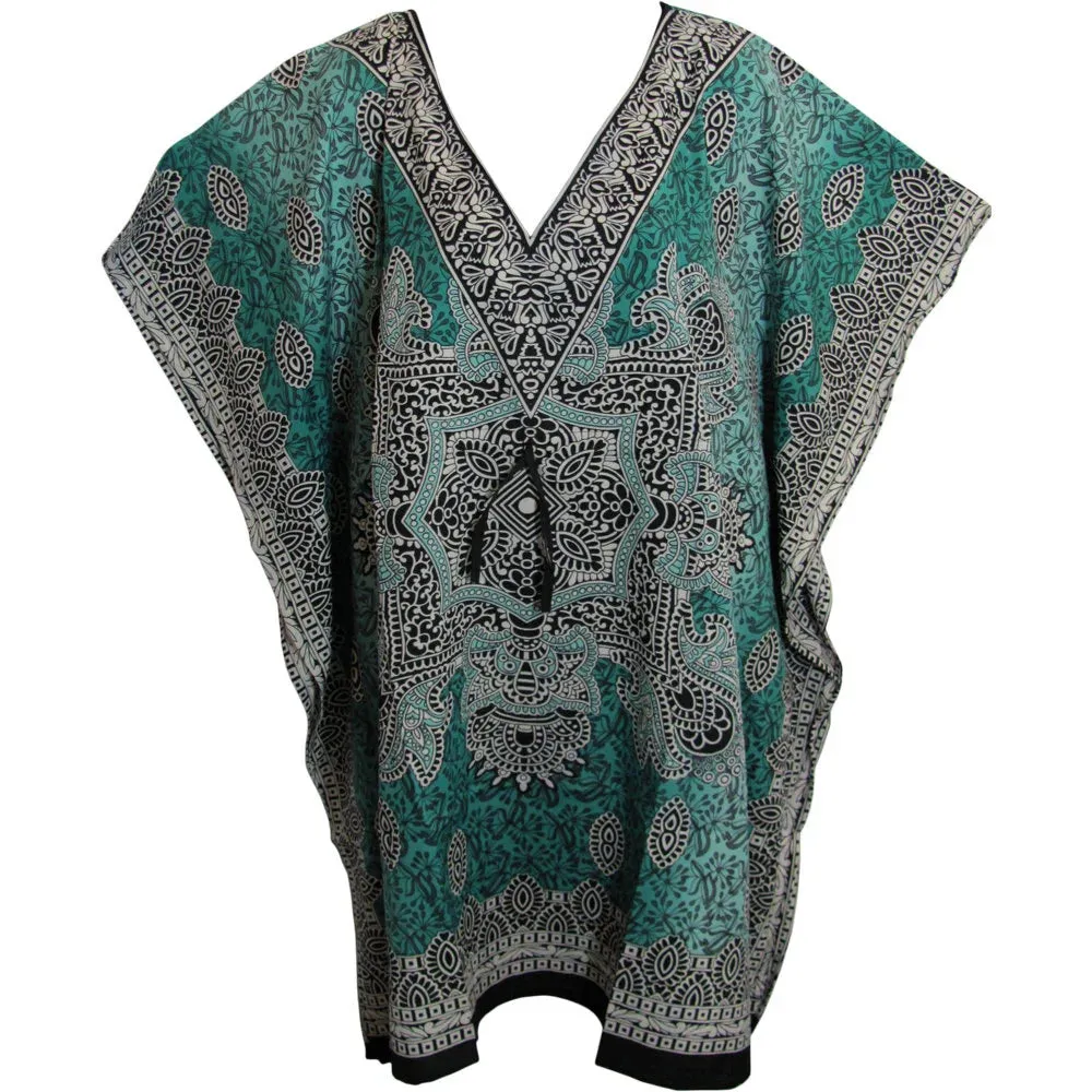 Missy Plus Bohemian Gypsy Crepe Caftan Coverup Poncho paisley Tunic short Dress Mini jumper dress