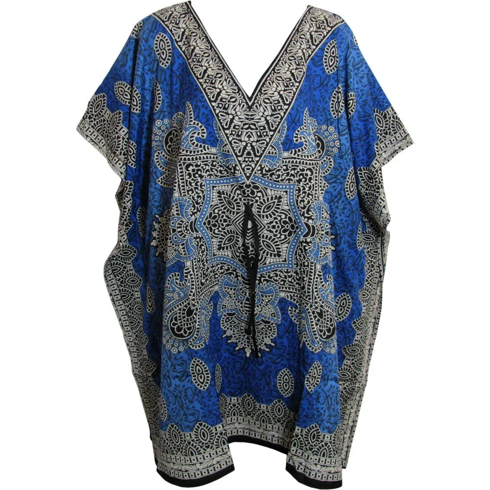 Missy Plus Bohemian Gypsy Crepe Caftan Coverup Poncho paisley Tunic short Dress Mini jumper dress