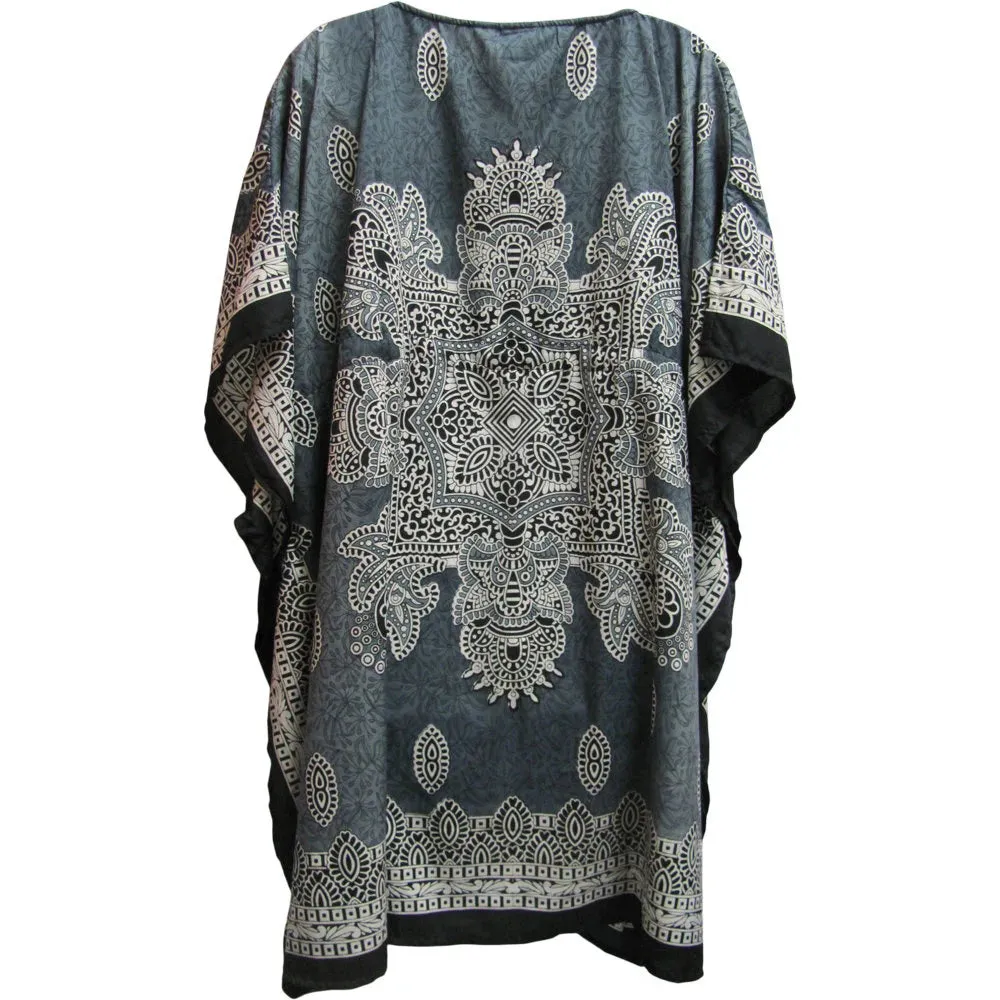 Missy Plus Bohemian Gypsy Crepe Caftan Coverup Poncho paisley Tunic short Dress Mini jumper dress