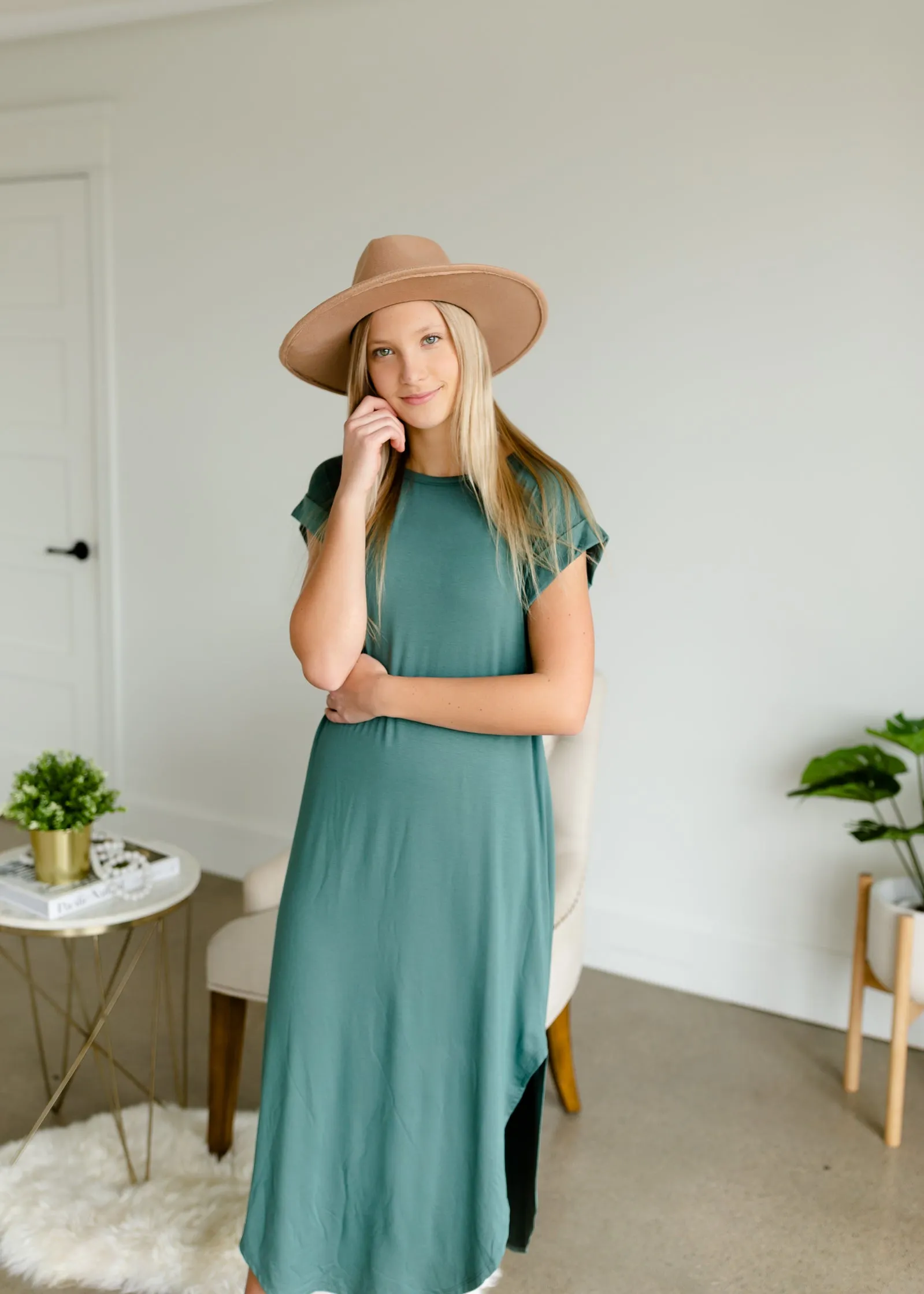 Muted Jade Round Hem T-Shirt Dress