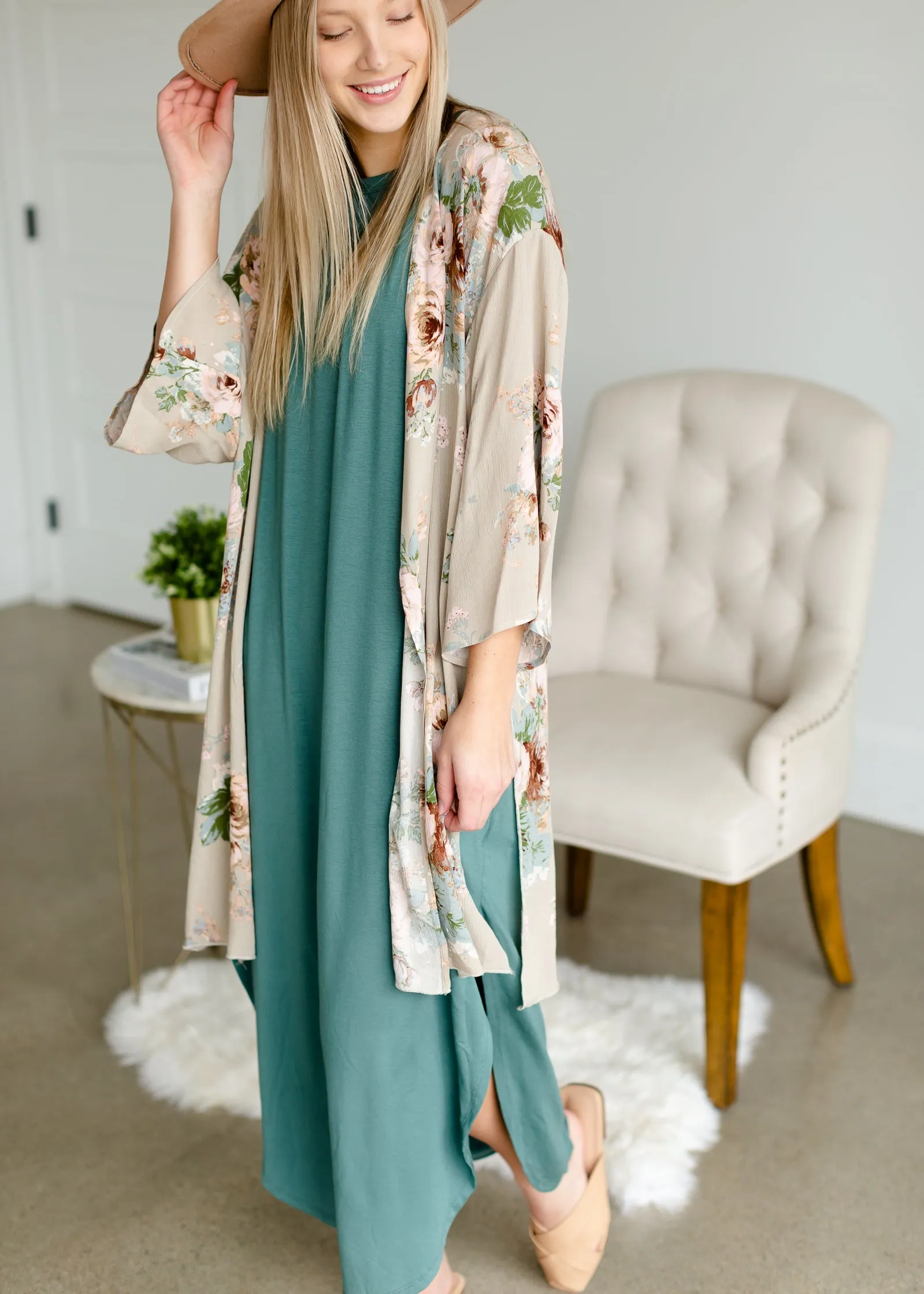 Muted Jade Round Hem T-Shirt Dress