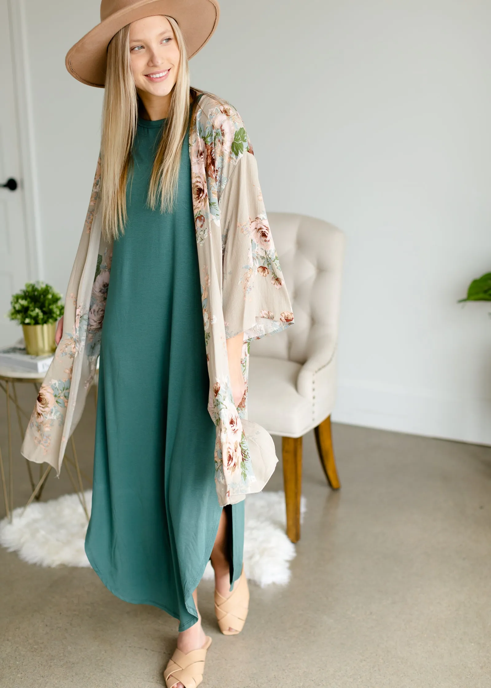 Muted Jade Round Hem T-Shirt Dress