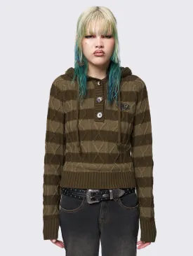Olive Striped Knitted Hoodie