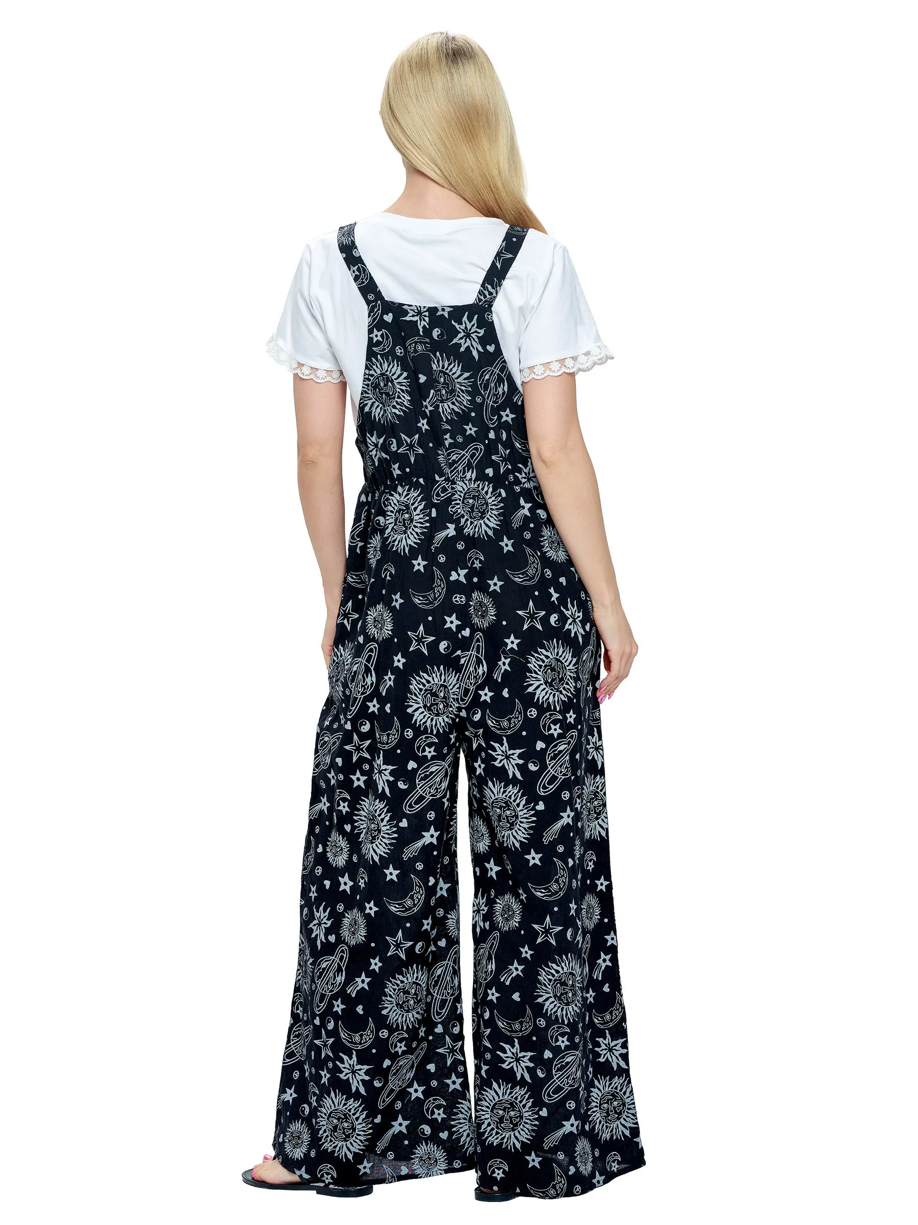 Overall Boho Jumpsuit Universe Sun Moon Print