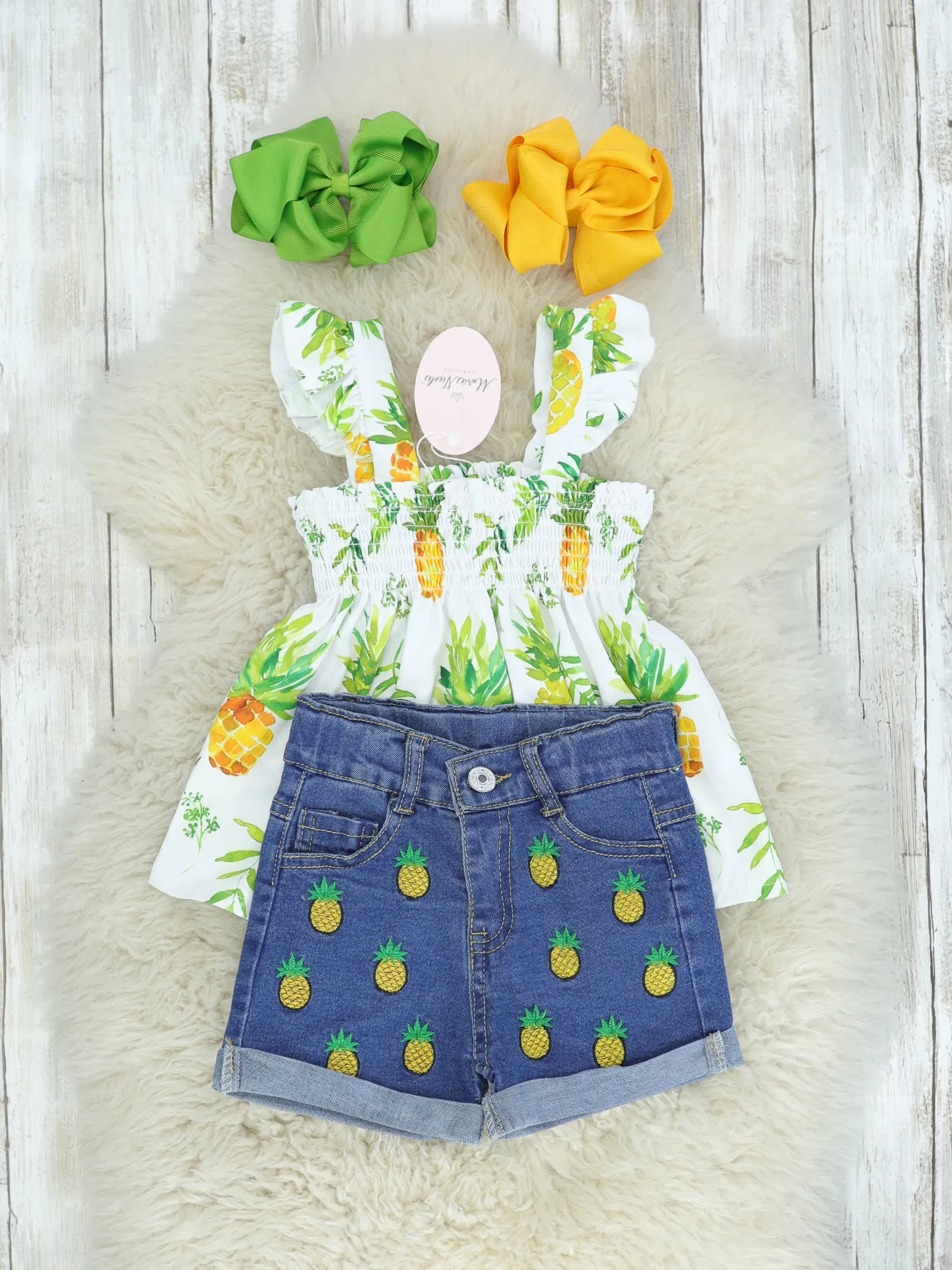 Pineapple Smocked Top & Denim Outfit