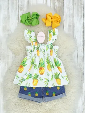 Pineapple Smocked Top & Denim Outfit