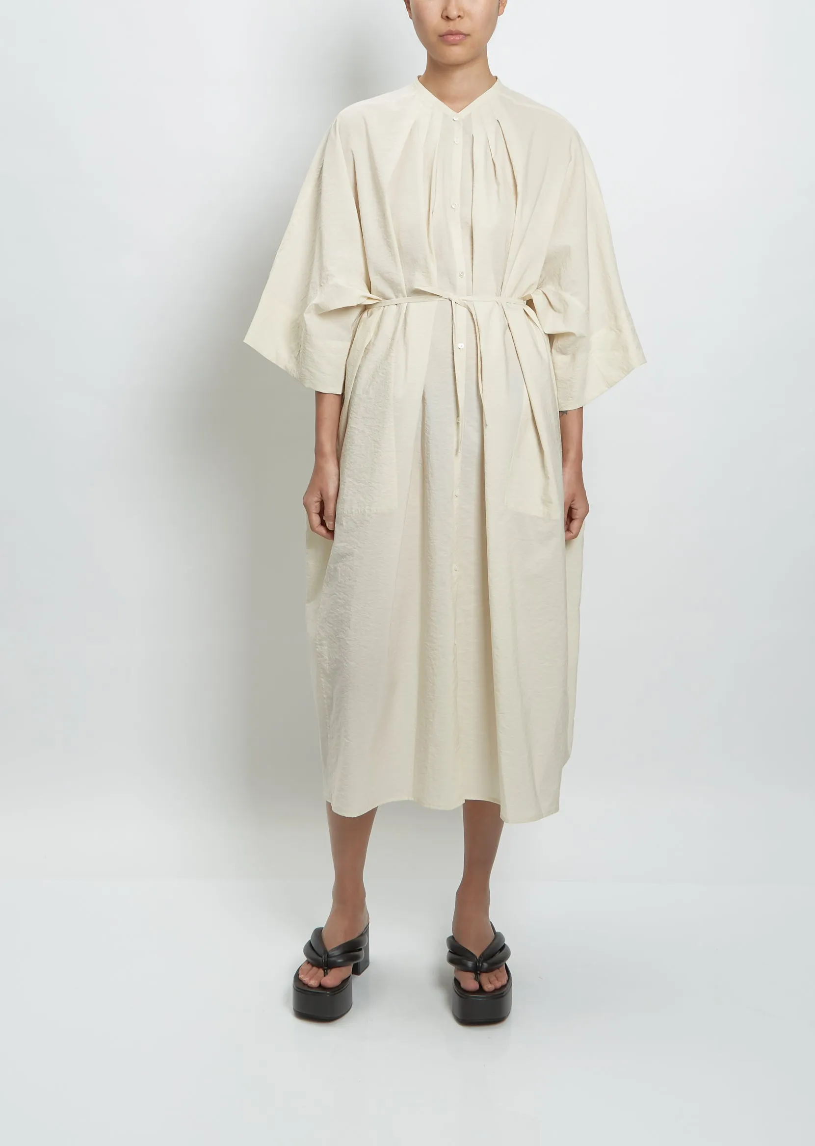 Pleated Shirt Dress — Ivory