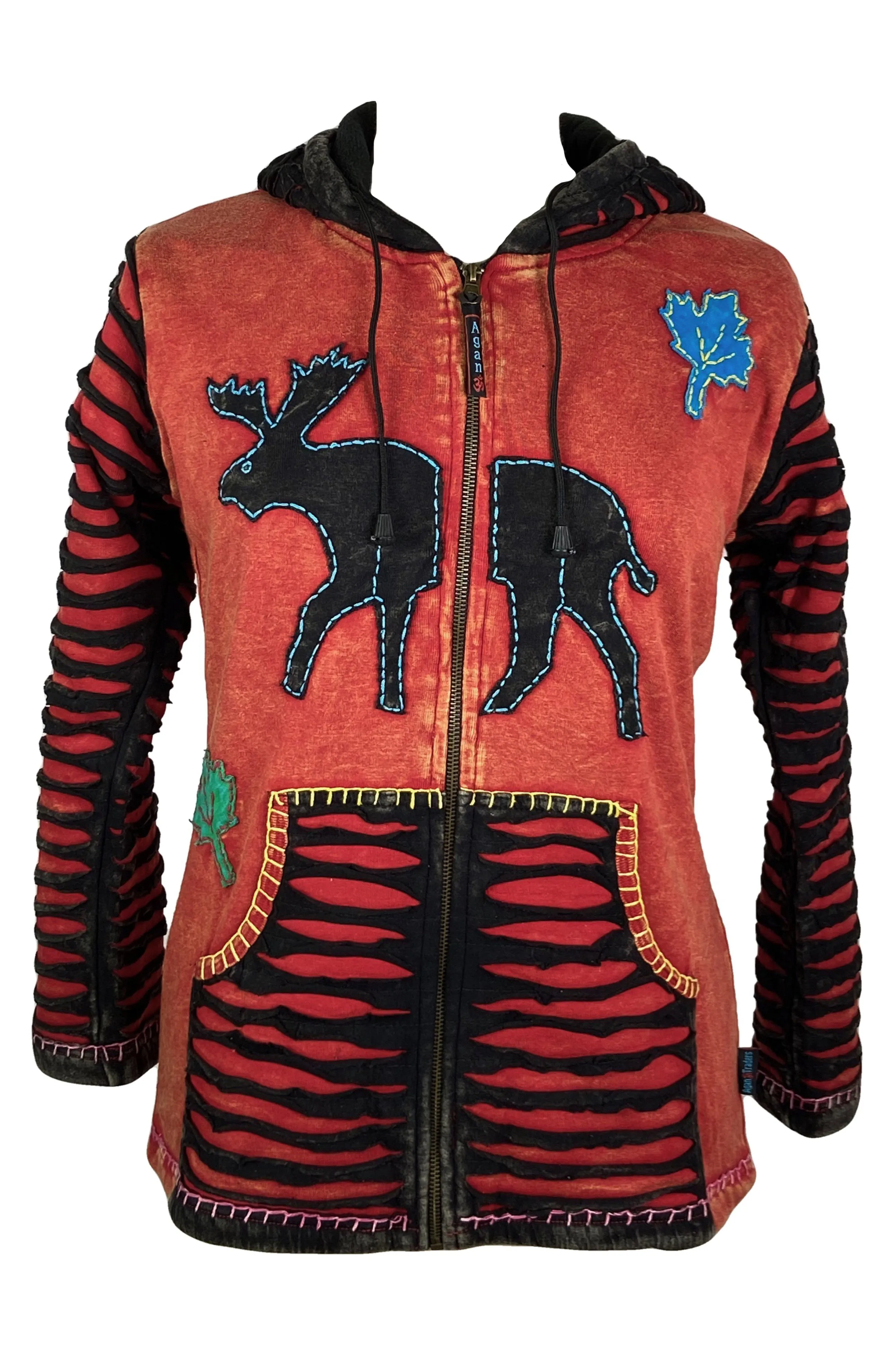 RJ 332 Rib Bohemian Reindeer Fleece Hoodie Outdoor Jacket