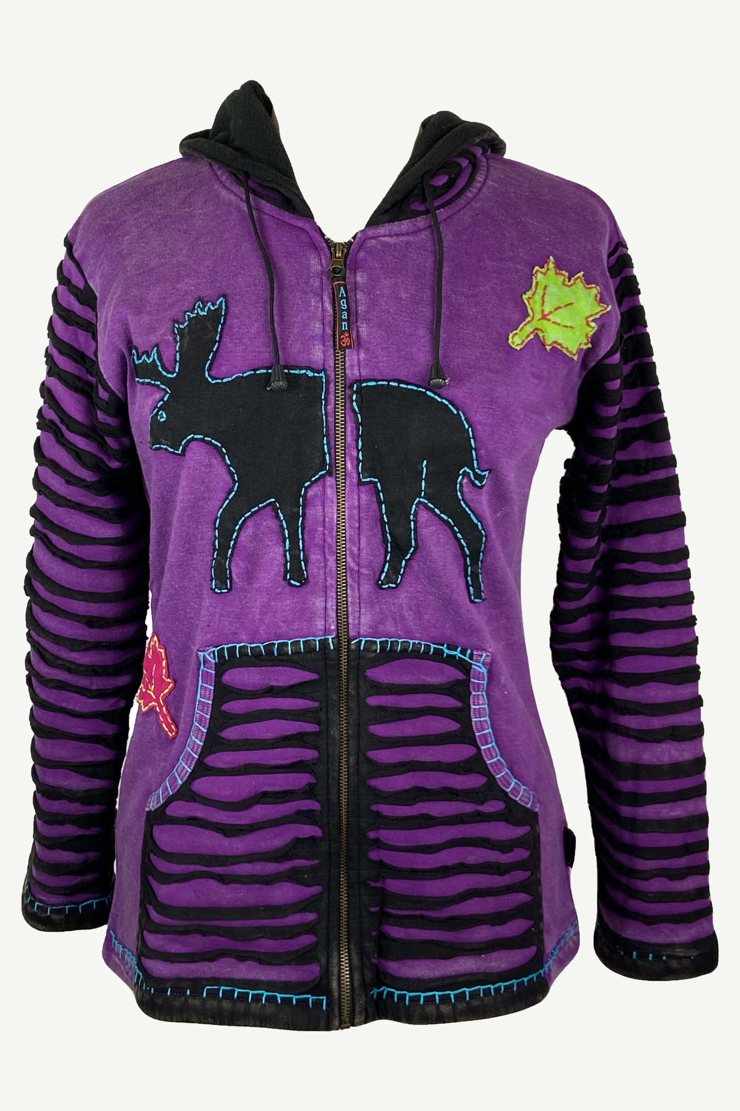 RJ 332 Rib Bohemian Reindeer Fleece Hoodie Outdoor Jacket