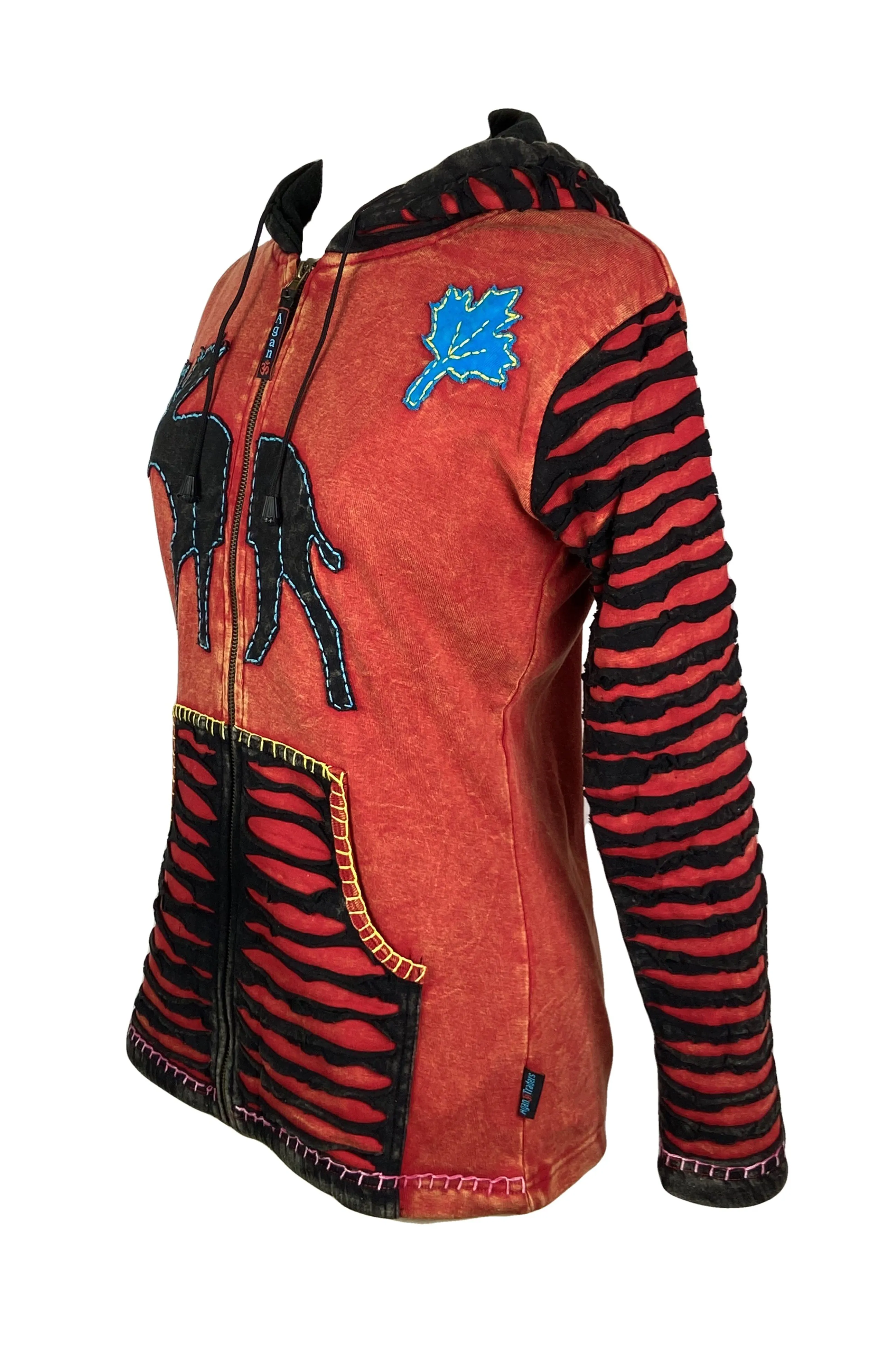 RJ 332 Rib Bohemian Reindeer Fleece Hoodie Outdoor Jacket