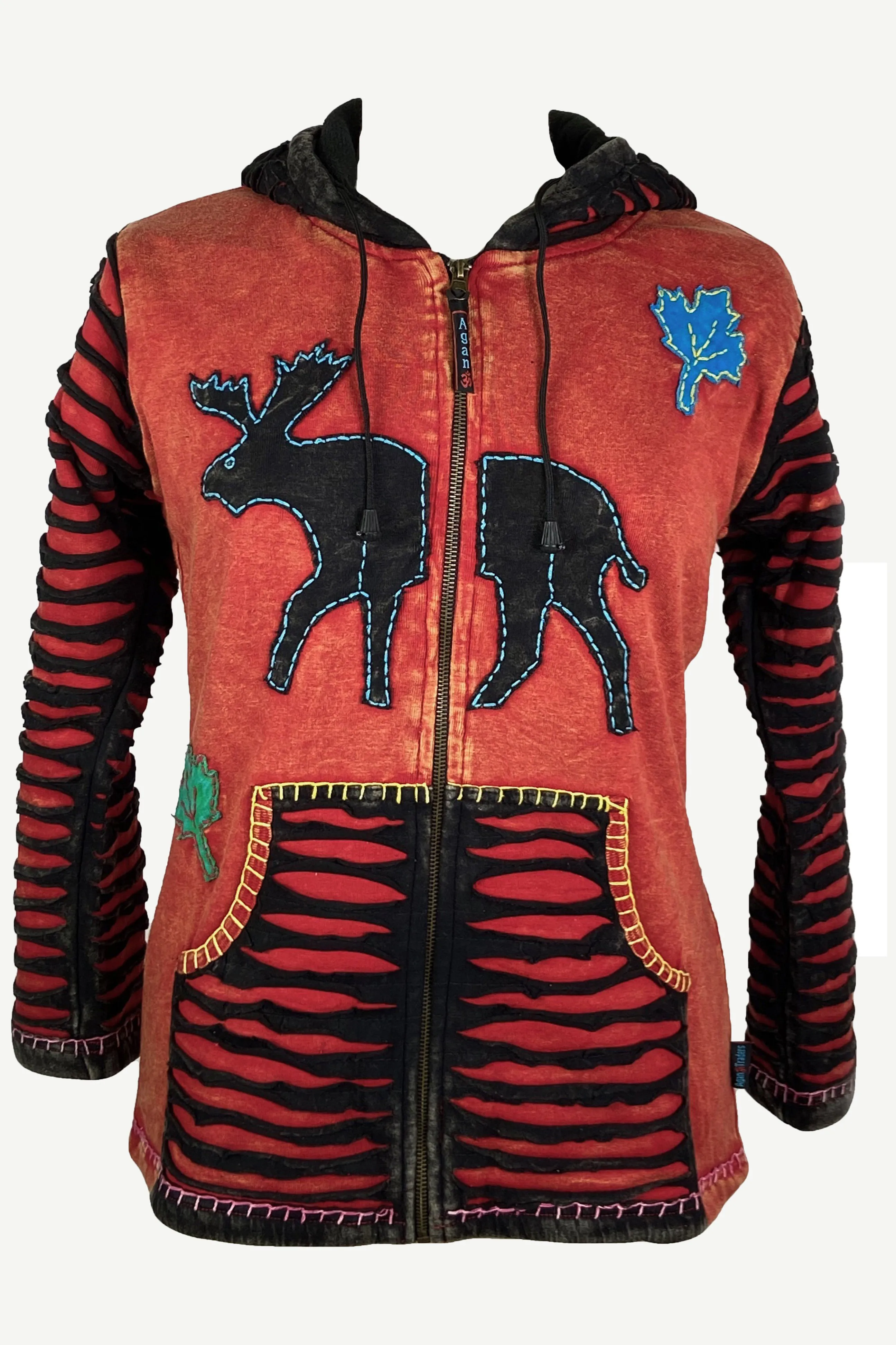 RJ 332 Rib Bohemian Reindeer Fleece Hoodie Outdoor Jacket