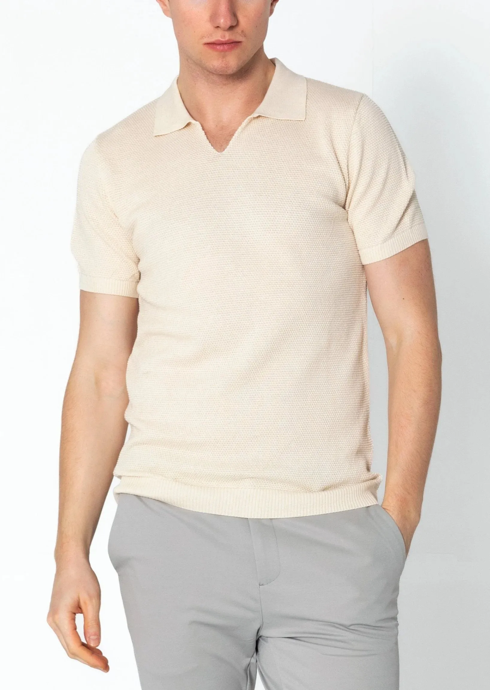RNT23 jersey knit polo shirt beige