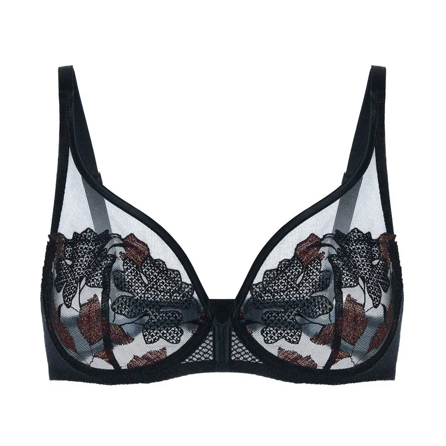 Simone Perele Dahlia Noir Copper Lace Unlined Bra, Black