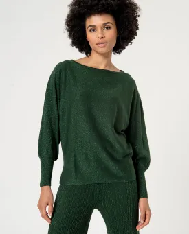 Surkana boat neck jumper batwing sleeves green