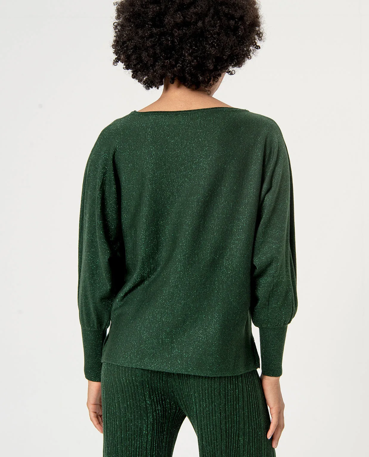 Surkana boat neck jumper batwing sleeves green
