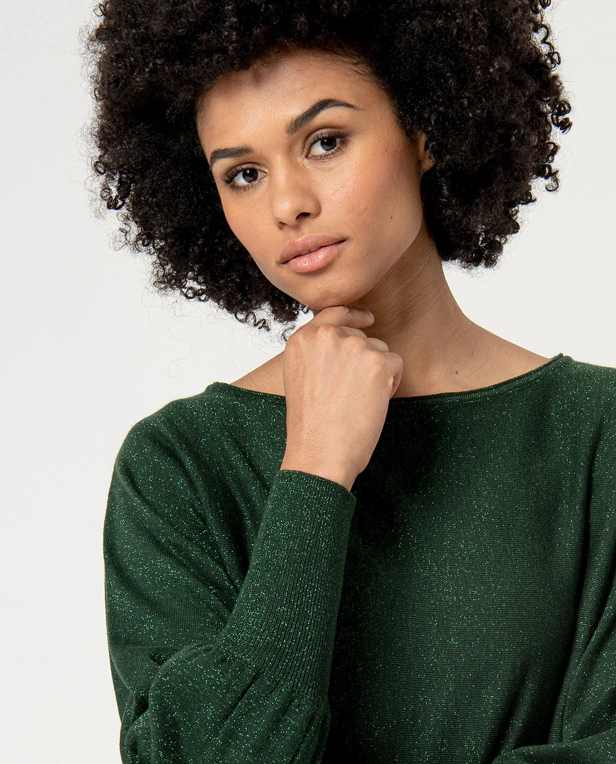 Surkana boat neck jumper batwing sleeves green