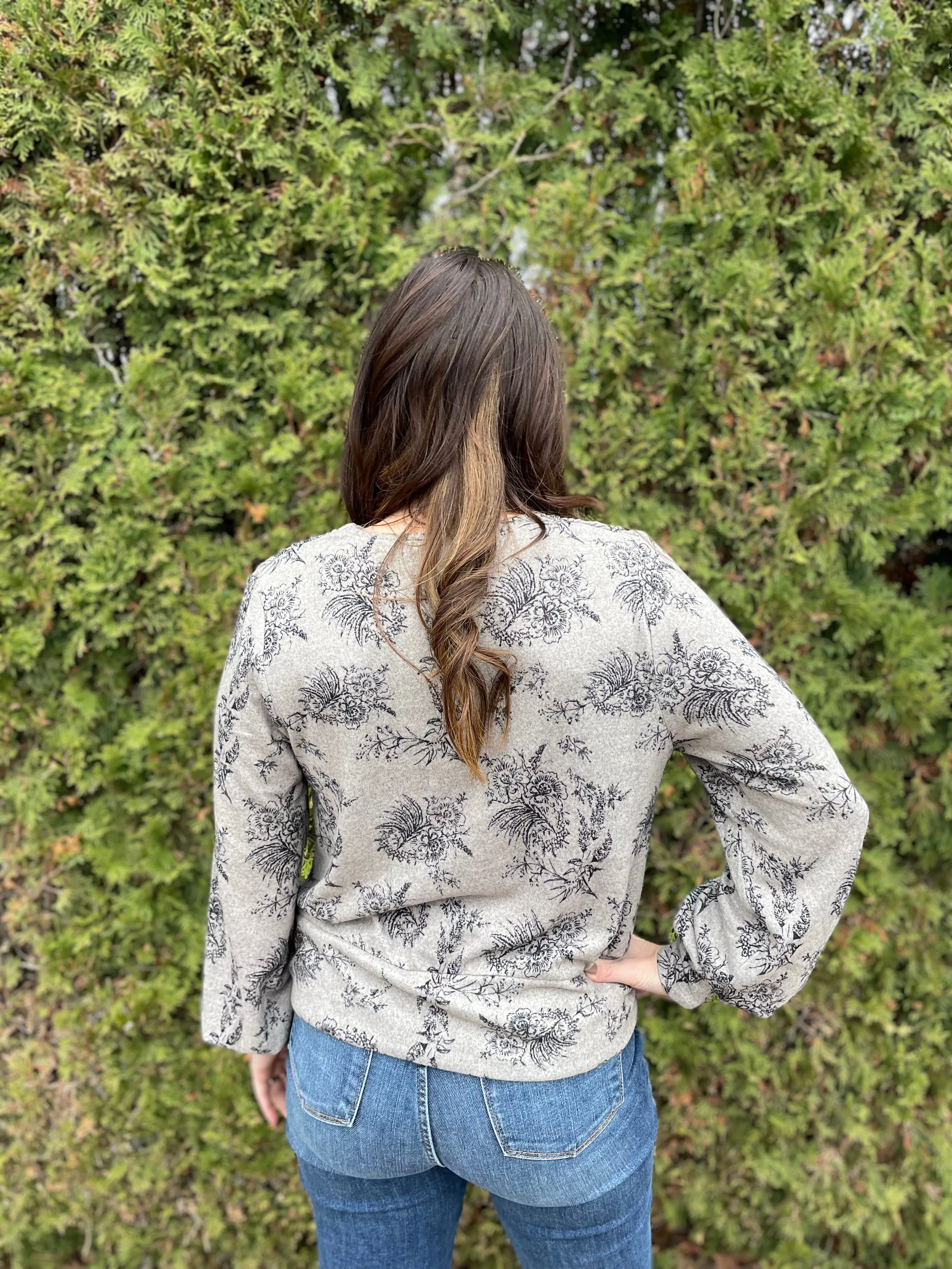 Surplice Floral Long Sleeve Top