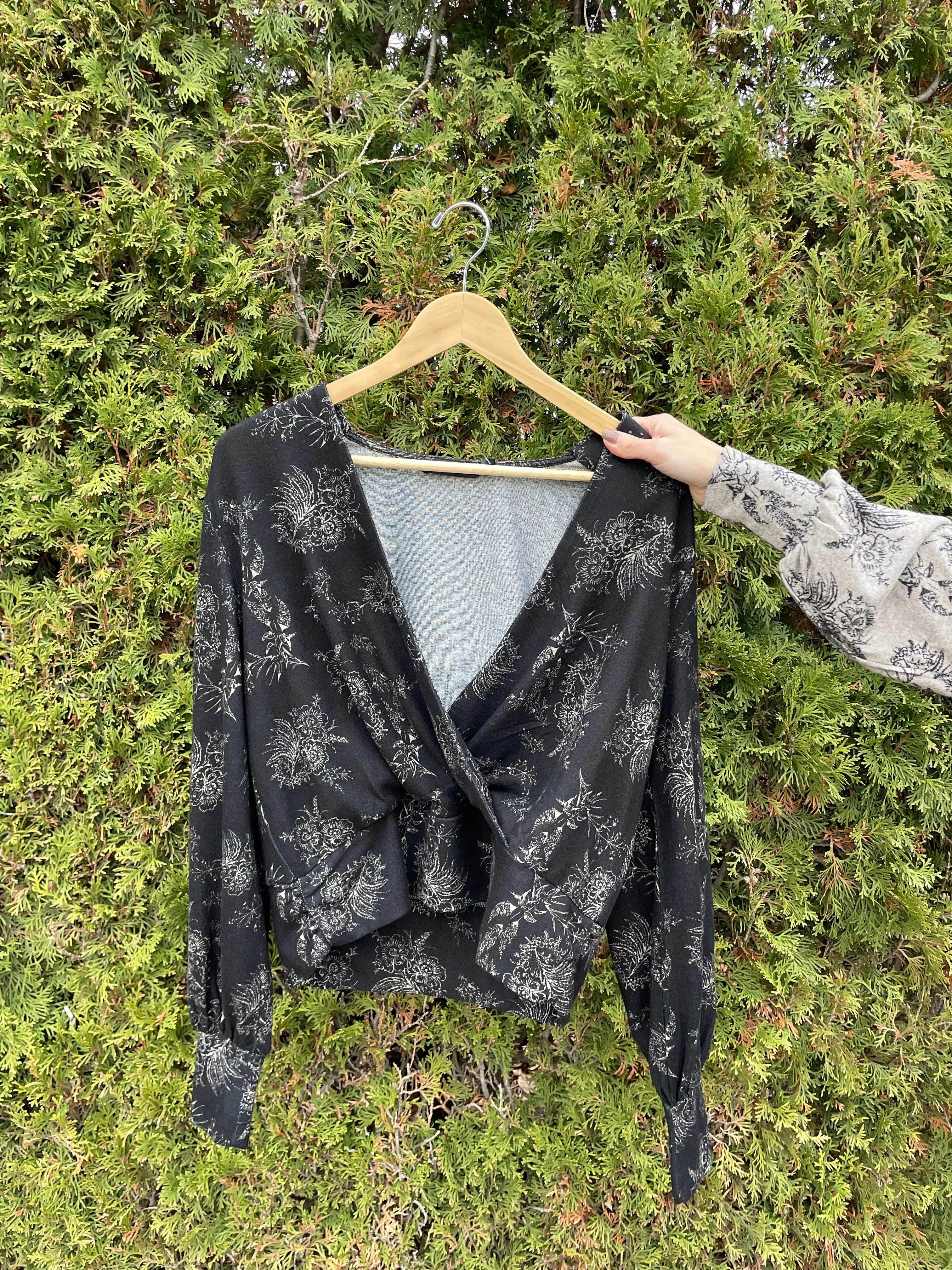 Surplice Floral Long Sleeve Top