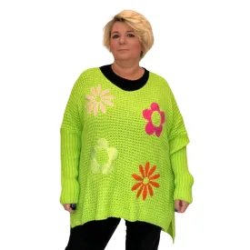 V NECK JUMPER WITH APPLIQUE HIPPY STYLE FLOWERS