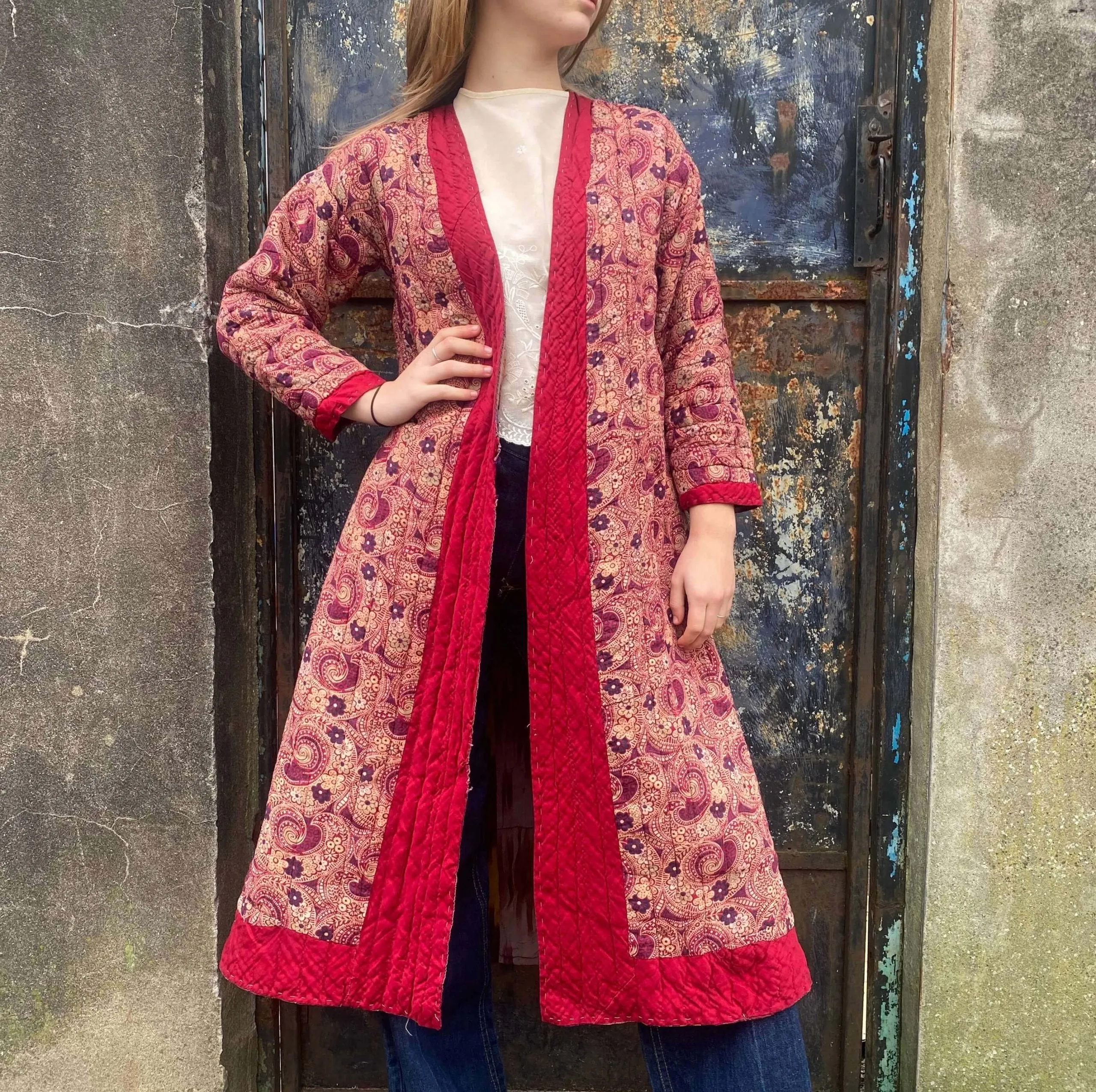 Versatile Antique Burgundy Paisley Quilted Uzbek Ikat