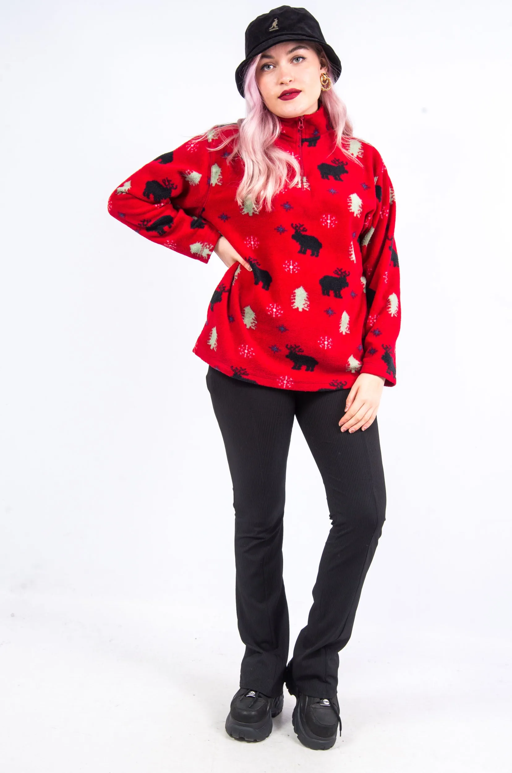 Vintage 90's Reindeer 1/4 Zip Fleece Jumper