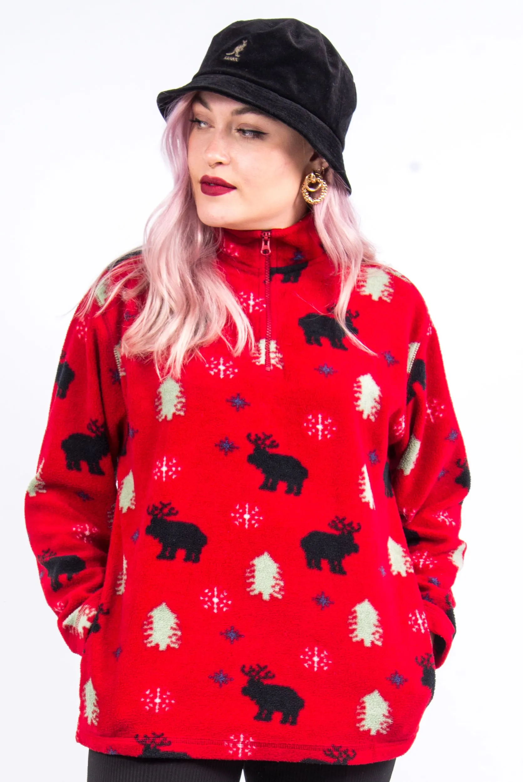 Vintage 90's Reindeer 1/4 Zip Fleece Jumper