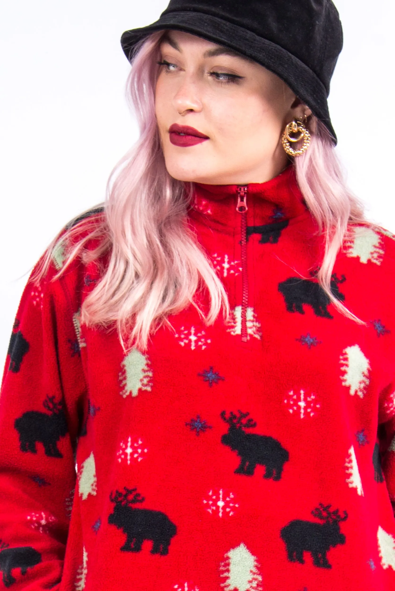 Vintage 90's Reindeer 1/4 Zip Fleece Jumper